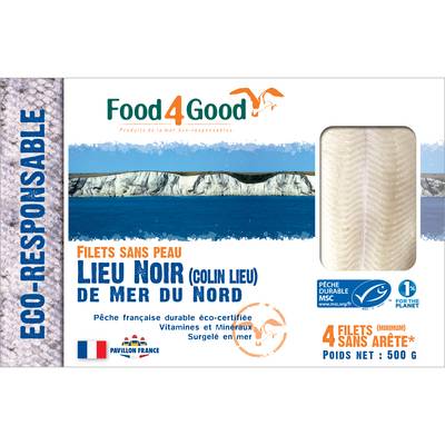 Food4Good Filets de Colin-lieu de la mer du Nord sans peau Pêche Française MSC, 500g