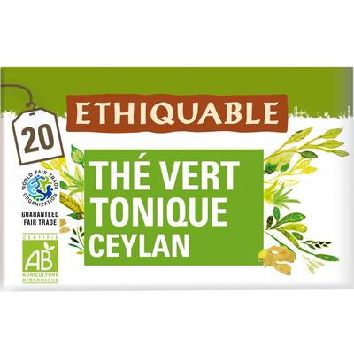 Ethiquable - Commerce Equitable Thé vert tonique Citronnelle Guarana Bio de Ceylan - 20 sachets, 36g