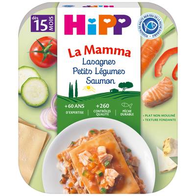 Hipp - La Mamma Lasagnes Petits Légumes Saumon Bio Assiette Bébé Dès 15 mois, 250g