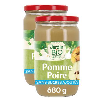 Jardin Bio Etic Purée de pommes et poire Wiliams Bio Sans Sucres Ajoutés, Lot de 2x680g