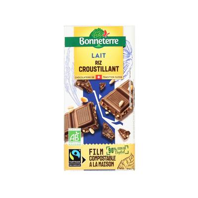 Bonneterre Chocolat lait riz croustillant bio, 100g