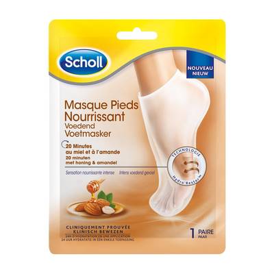 Scholl Masque Pieds Nourrissant et Hydratant Miel et Amande pour Peaux Sèches, 1 pièce