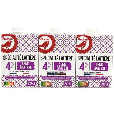 Auchan Spécialité laitière semi épaisse 4%mg UHT, 3x20cl