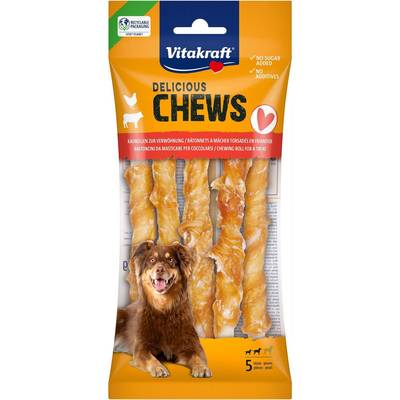 Vitakraft Deli Chews Bâtonnets à mâcher + poulet taille M - Friandise récompense pour petit et moyen chien, 5x18g