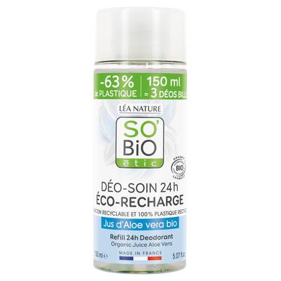 SO'BIO ETIC Déodorant Recharge Soin 24h Tolérance + au Jus d'Aloe Vera Bio, 150ml