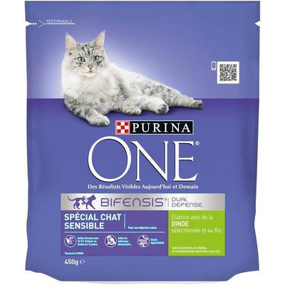 Purina - One Croquettes Dinde Spécial chat sensible pour chat adulte, 450g