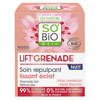 SO'BIO ETIC Soin repulpant nuit lissant éclat, Lift'Grenade, 50ml