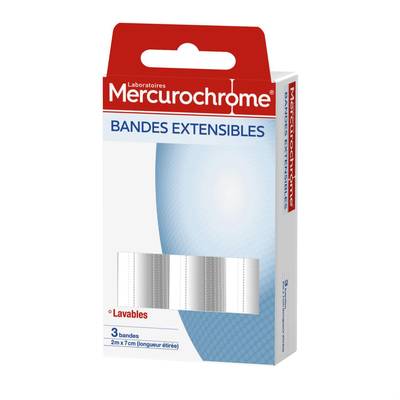 Mercurochrome Bandes extensibles 2m x 7 cm, 3 pièces