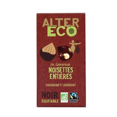 Alter Eco - Commerce Equitable Chocolat noir noisettes entières 50% Cacao Bio du Pérou, 200g