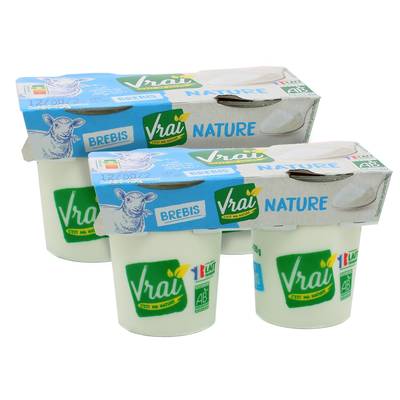 Vrai Yaourt au lait de brebis nature Bio, 2 packs de 2x125g