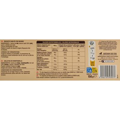 Auchan BIO Palets bretons pur beurre bio, 125g