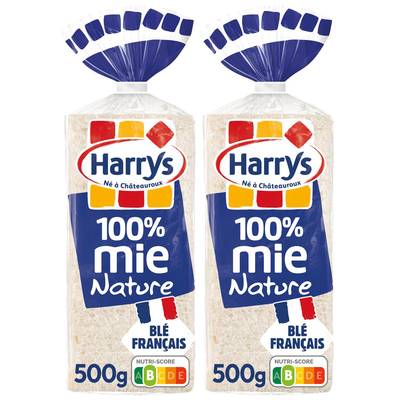 Harrys Pain de Mie Nature 100% Mie Sans Croute, Sans Additifs, Lot de 2x500g