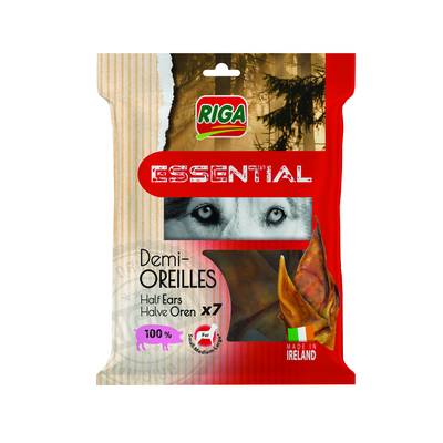 Riga Essential Demi-Oreilles de Porc à mastiquer - Friandise Récompense pour chien x7, 100g