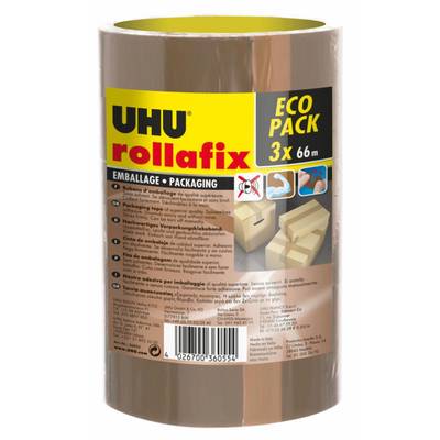 Uhu 3 Rubans d'emballage brun Rollafix, Dimensions 66m x 50mm
