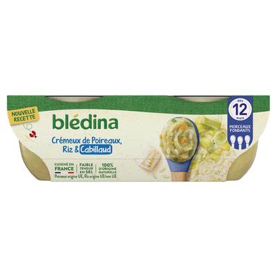 Blédina Crémeux de Poireaux, Riz et Cabillaud Bol Bébé Dès 12 mois, 2x200g