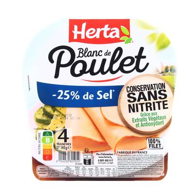 Herta Blanc de Poulet Conservation Sans Nitrites, 4 tranches - 140g
