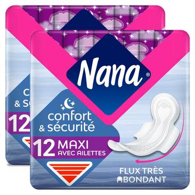 Nana Serviettes hygiéniques maxi goodnight, Lot de 2x12 pièces