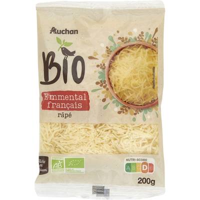 Auchan BIO Emmental râpé français Bio, 200g
