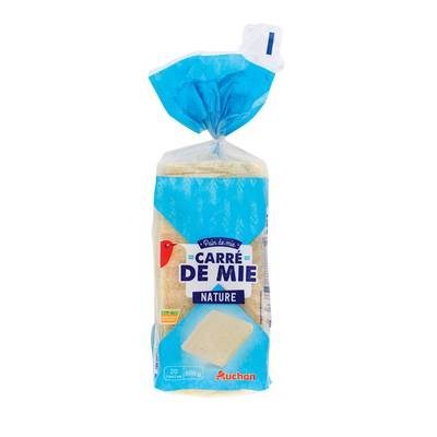 Auchan Pain de Mie Nature Sans Croûte Sans Huile de Palme, 20 tranches - 500g