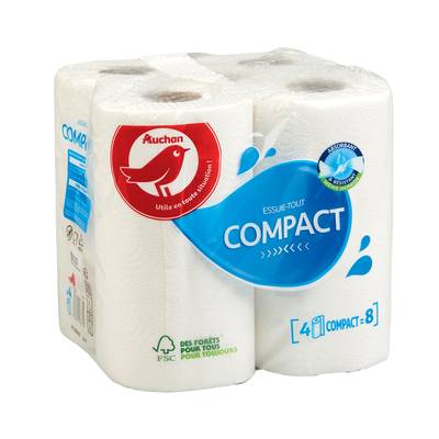 Auchan Essuie-tout super absorbant compact, 4 rouleaux