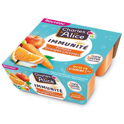 Charles et Alice Pomme orange carotte sans sucre ajouté, 4x97g