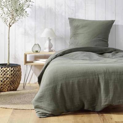 Douceur D Interieur Parure De Lit Double Gaze De Coton Angelia Kaki, 140 x 200 cm