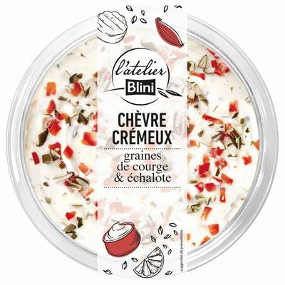 Atelier Blini Tartinable Chèvre Crémeux, graines de courges & poivrons rouge, 140g