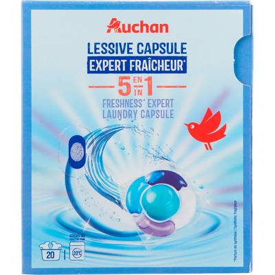 Auchan Lessives capsules expert fraîcheur 5en1, 20 capsules