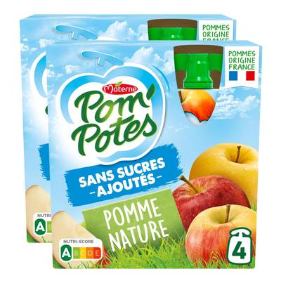 Pom Potes Nature sans sucres ajoutés, 2x4 Gourdes de 90g