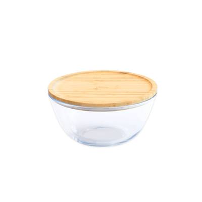 Pebbly Bol / Saladier en verre avec couvercle en bambou, 1,6L