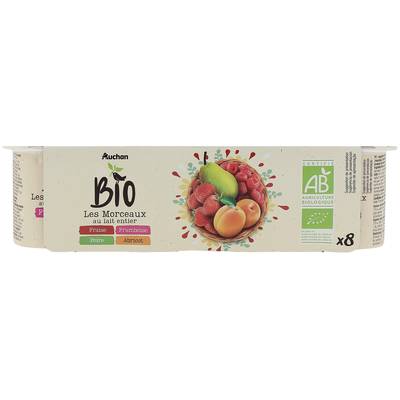 Auchan BIO Yaourt aux fruits avec morceaux bio, 8x125g