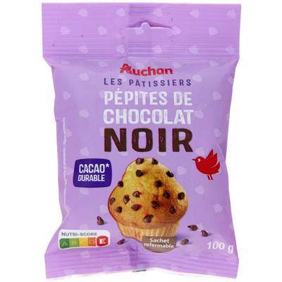 Auchan Pépites de chocolat noir, sachet refermable, 100g