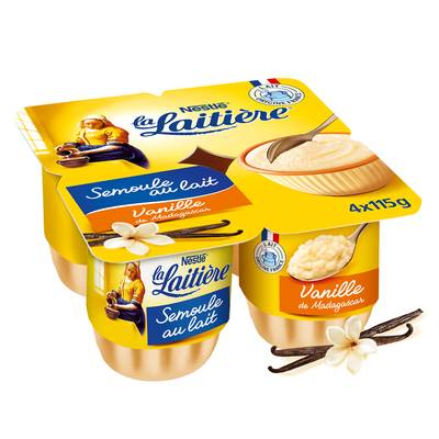 La laitière Semoule au lait saveur vanille, 4x115g