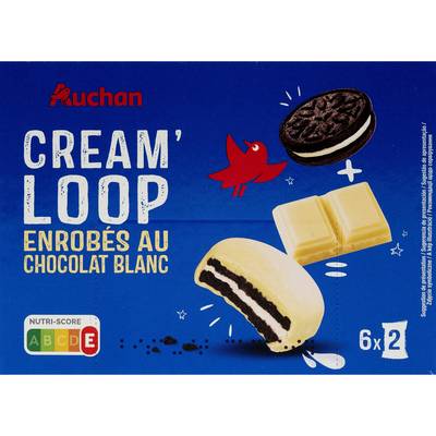 Auchan Cream Loop Biscuits fourrés enrobés de chocolat blanc, 252g