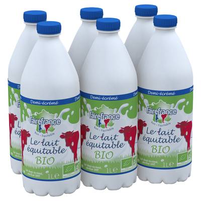 Faire France Lait Equitable Bio 1/2 écrémé, 6x1L