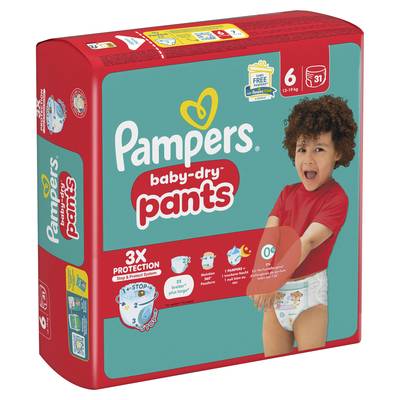 Pampers Babydry Pants Couches Culottes Bébés Baby-Dry Pants 13-19kg T6, 31 couches culottes