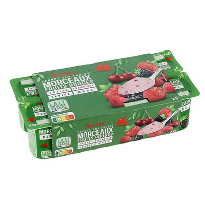 Auchan Yaourt aux fruits rouges  avec morceaux, 8x125g