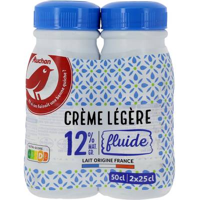 Auchan Crème fluide légère 12%mg UHT, 2x25cl