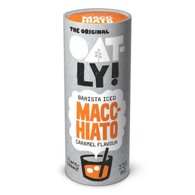 Oatly Barista Iced Caramel Macchiato - Boisson d'avoine au café et arôme caramel avec calcium ajouté, 235ml
