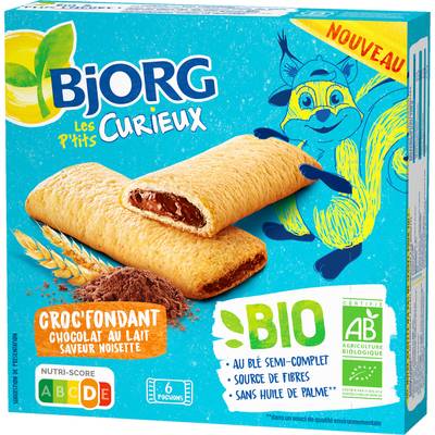 Bjorg - Les Petits Curieux 6 Barres Fourrées Croq Fondant Chocolat Bio, 150g