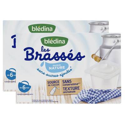 Blédina - Les Brassés Desserts Lactés Nature sans sucres ajoutés Coupelle Bébé Dès 6 mois, Lot de 2x6x95g