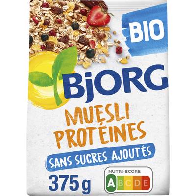 Bjorg Muesli protéines soja, dattes, fruits rouges bio, 375g