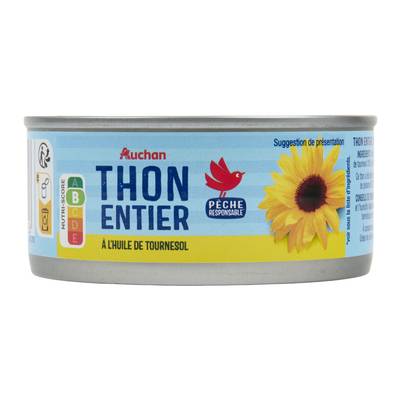 Auchan Thon entier à l'huile de tournesol, 160g