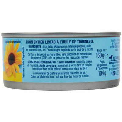3254560045156 - Auchan - Thon entier à l'huile de tournesol
