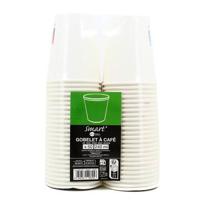 Gobelets en carton blanc 25cl, 50 gobelets