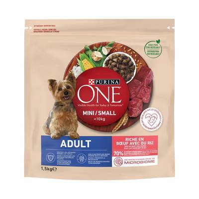 Purina - One Croquettes Boeuf Riz pour Chien Mini Adulte, 1.5kg
