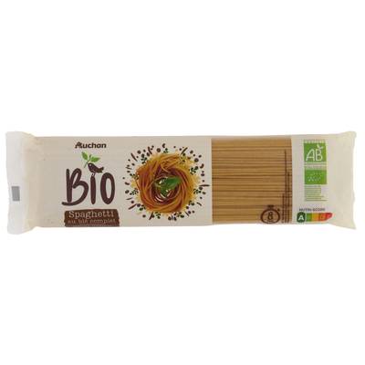 Auchan BIO Pâtes Spaghetti Intégrale au blé complet bio, 500g