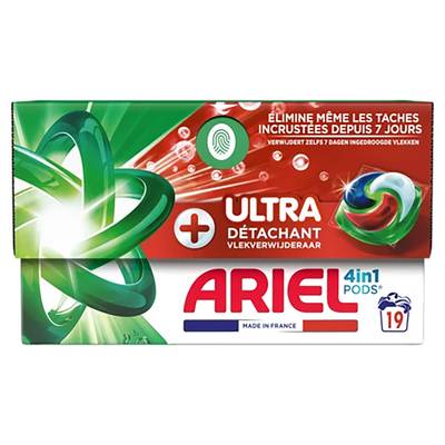 Ariel Lessive capsules Ultra Détachant 4en1, 19 capsules
