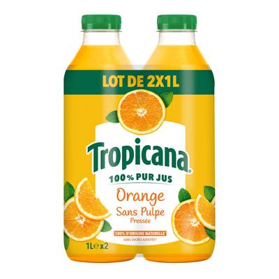 Tropicana Pur jus d'orange sans pulpe, 2x1L