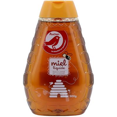 Auchan Miel de fleurs liquide équilibré et fleuri en flacon doseur, 500g